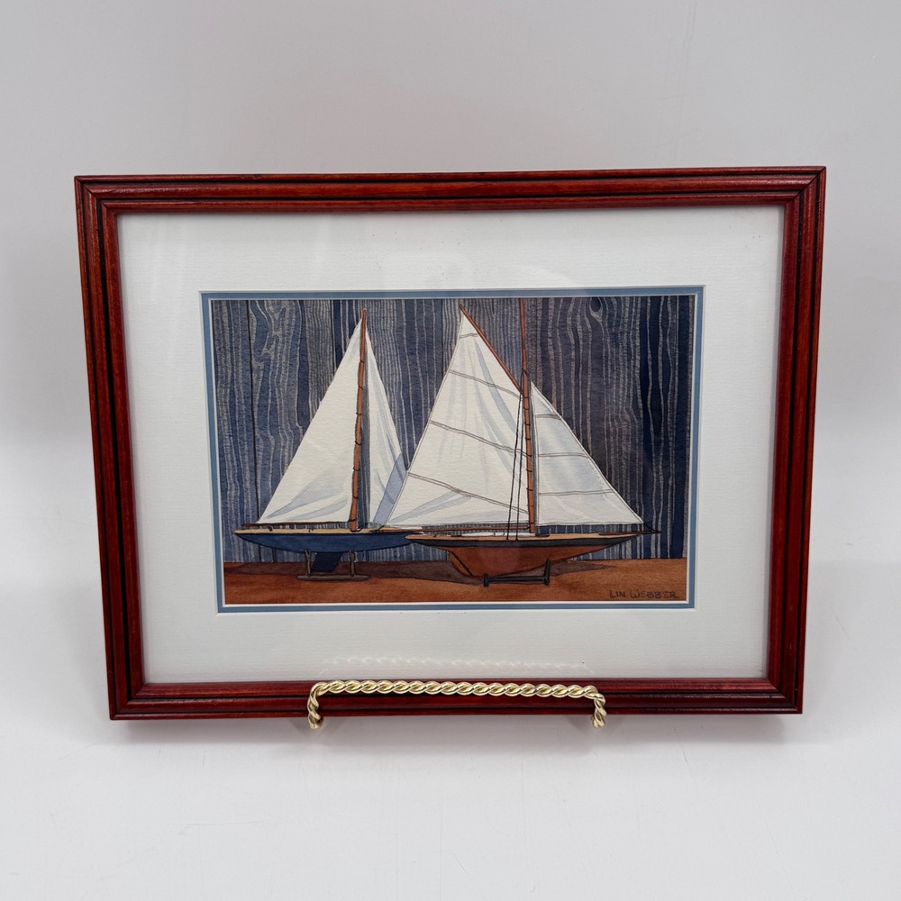 Lin Webber Original Watercolor Painting "Boat Models" 1997 Framed Sailboats